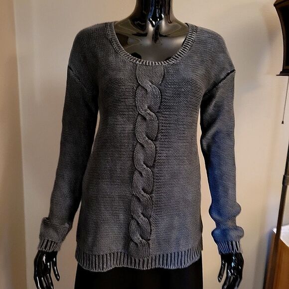 Grey Cotton Cable Knit Sweater - Picture 1 of 7